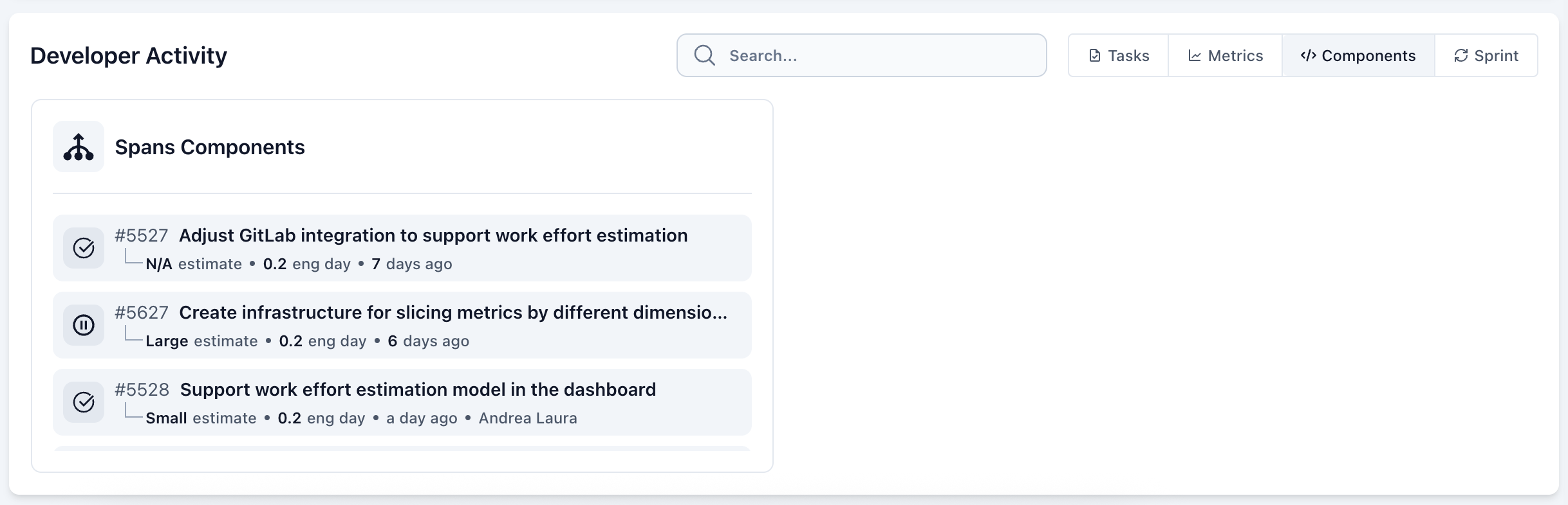 Project Overview - Activity Components Tab