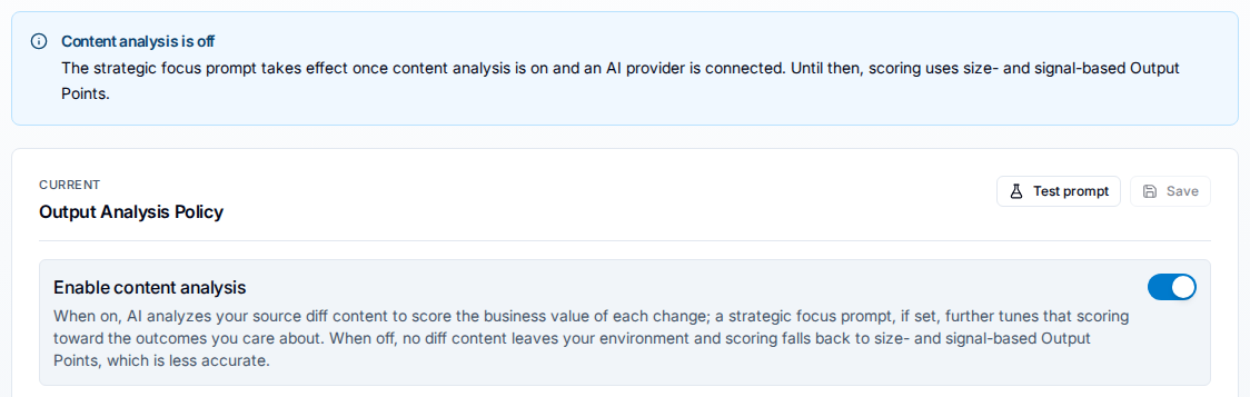Content analysis toggle