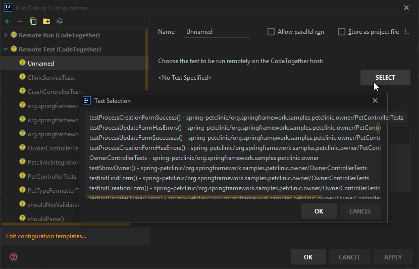 Remote test configuration