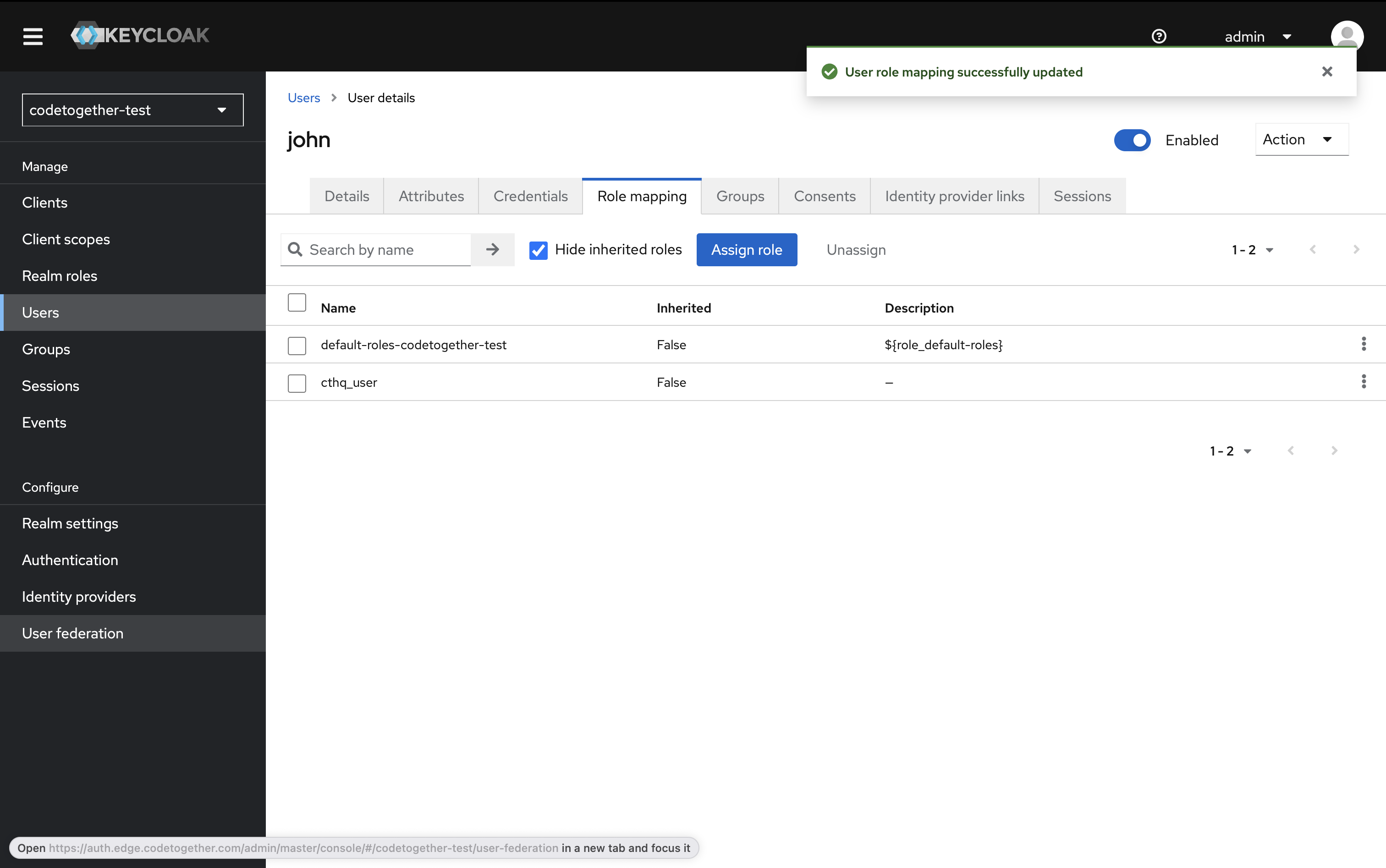 Created User Assign Role