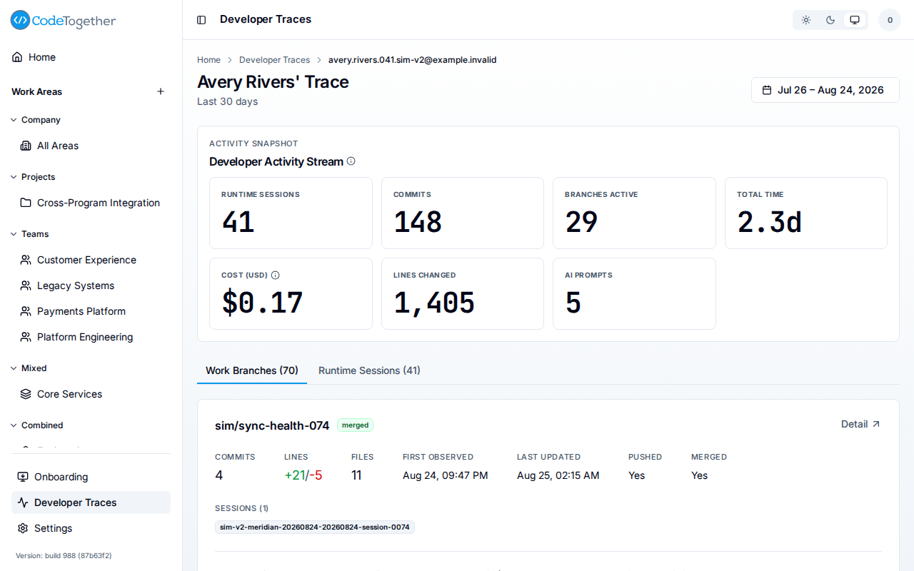 Single developer trace page