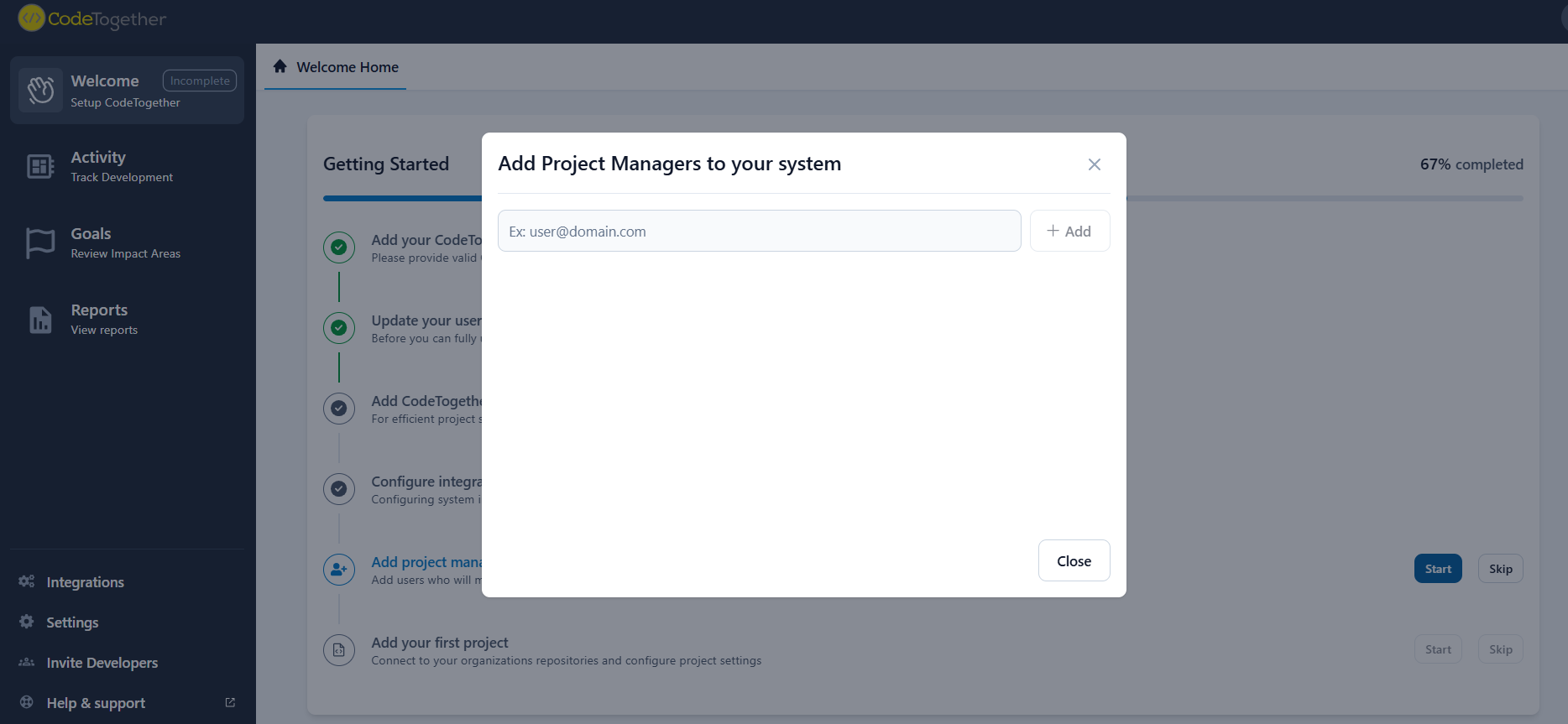 Getting started project manager