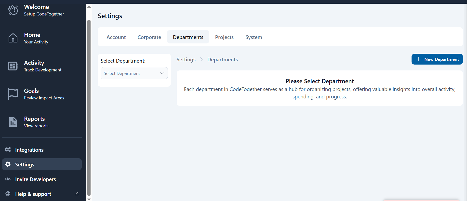 Settings Department Add Department