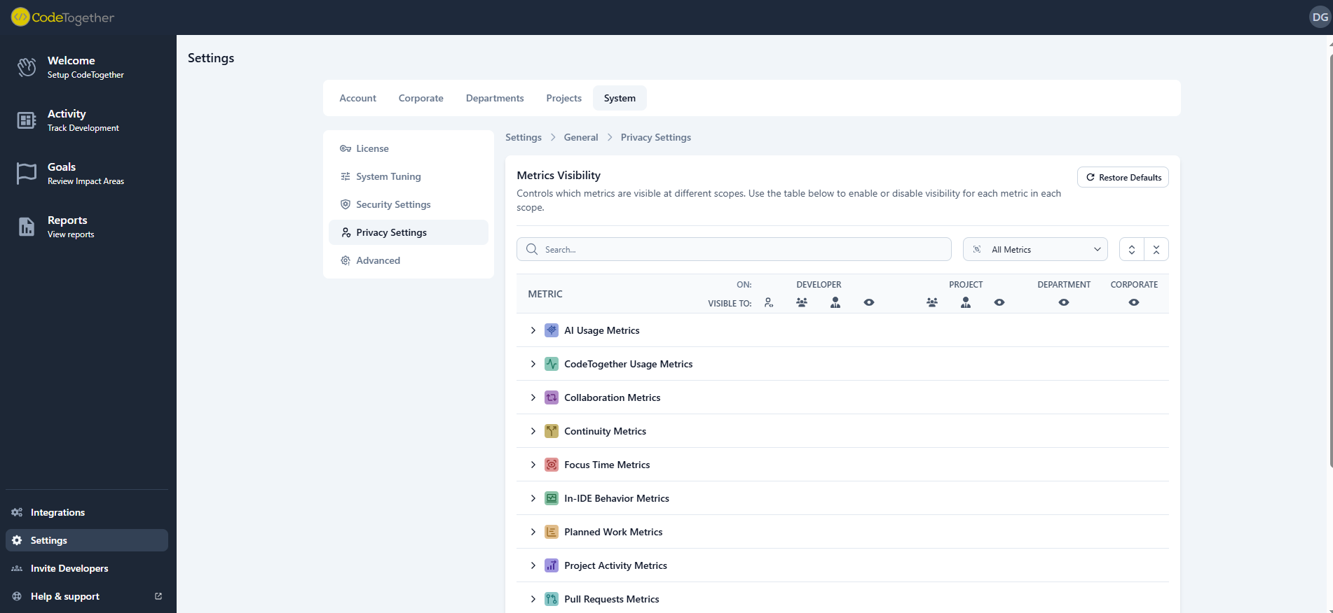 Settings Security Settings