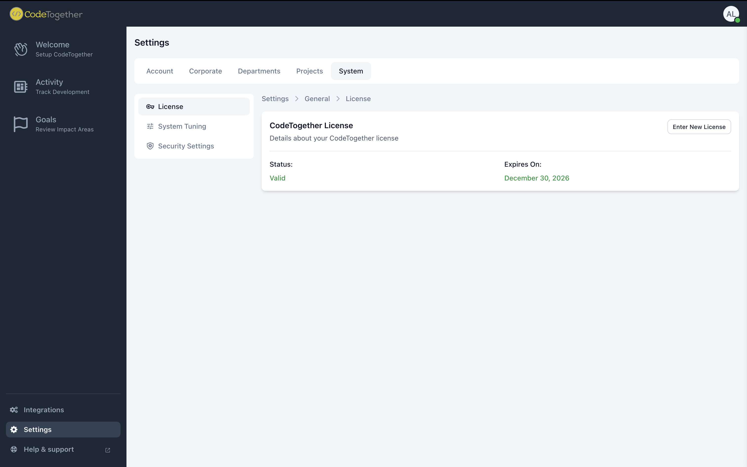 Settings System License