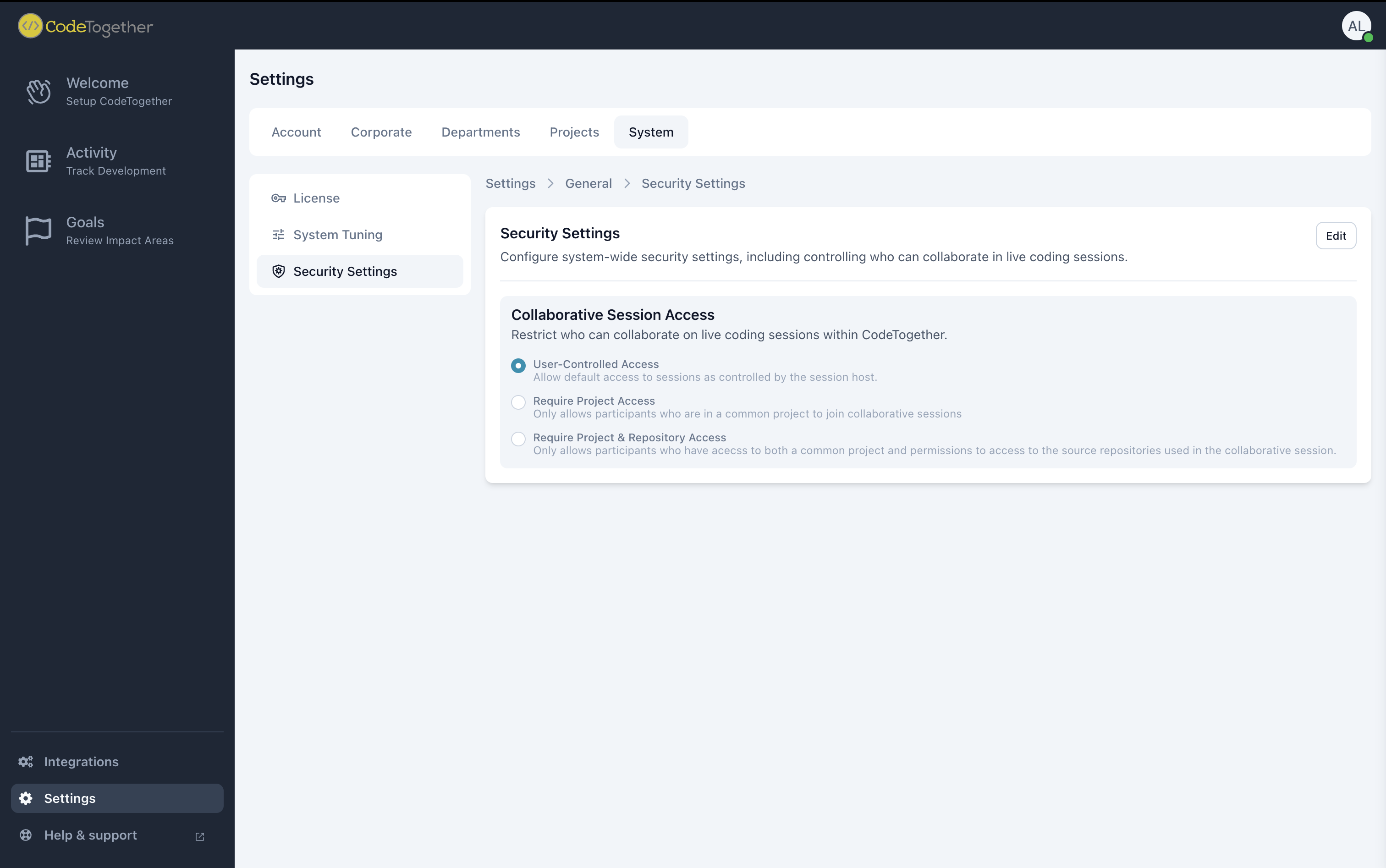 Settings Security Settings