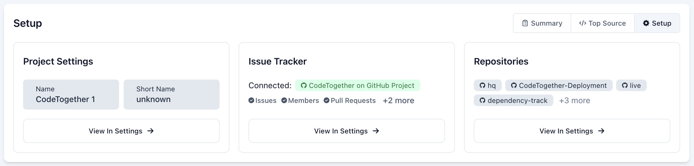 Project Setup - Setup Tab