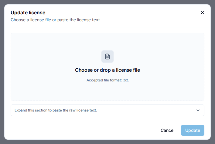 Update license dialog