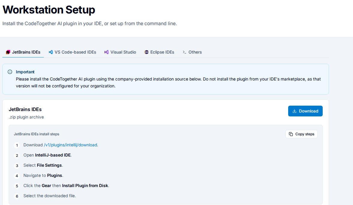 Workstation setup, IDE plugin tabs