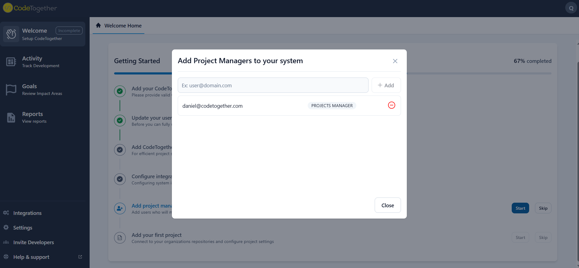 Getting started added project manager