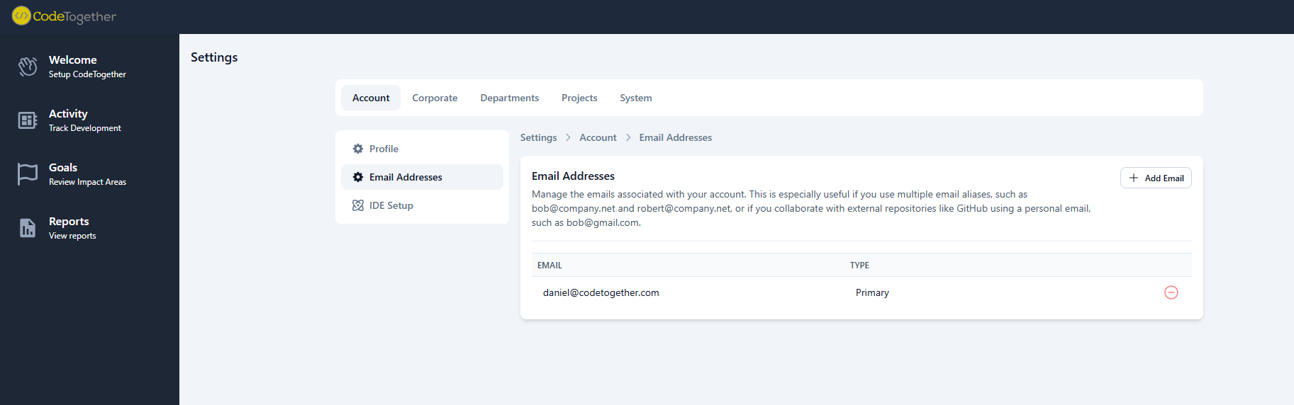 Settings Account Email