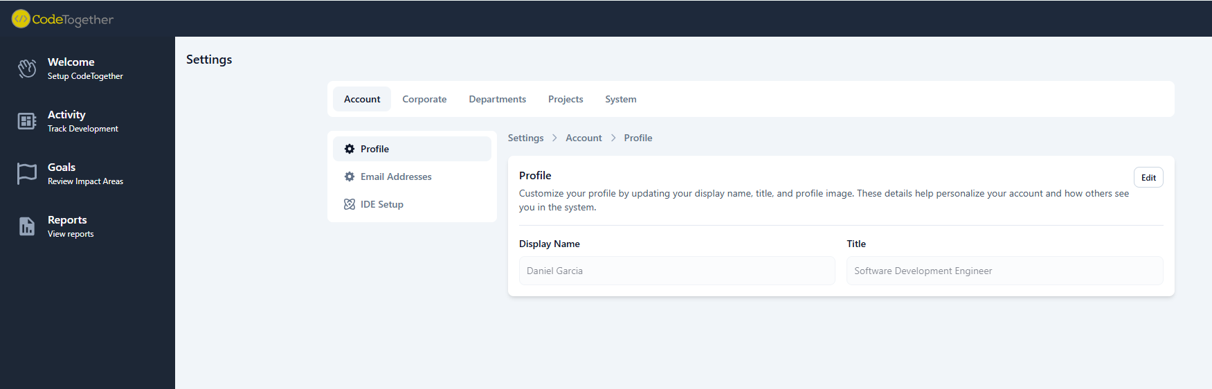 Settings Account Profile