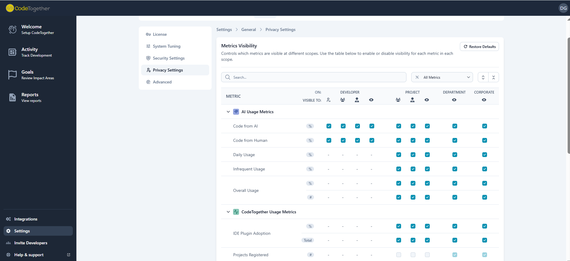 Settings Privacy Settings