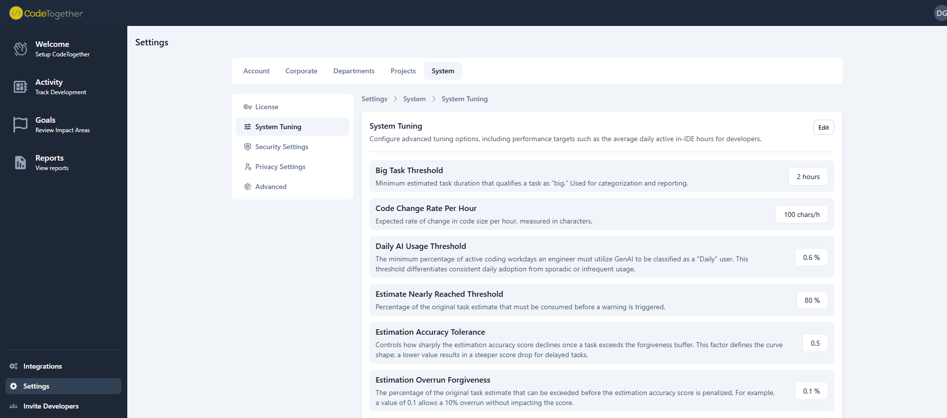 Settings System Tuning